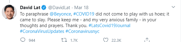 What "AbovetheLaw" Founder David Lat Says About His Coronavirus Infection . . And What We Need To Do 8 What "AbovetheLaw" Founder David Lat Says About His Coronavirus Infection . . And What We Need To Do 7