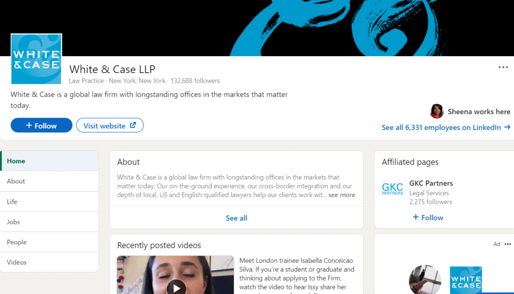 White & Case on LinkedIn for lawyers