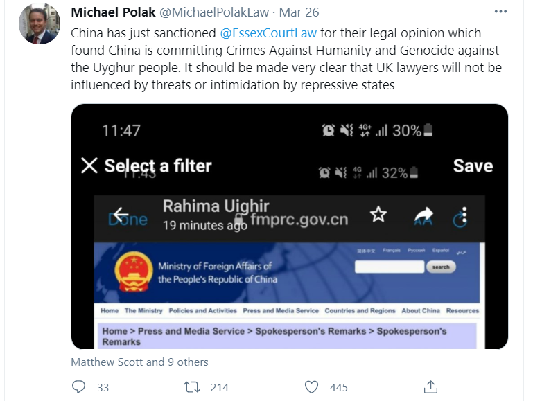 Leading Barrister Describes China Sanction Against Barristers "Disgraceful" 7 Leading Barrister Describes China Sanction Against Barristers "Disgraceful" 4