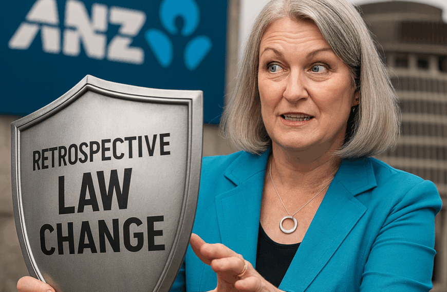 NZ law - ANZ bank class action retrospective legislation + LawFuel. Image: ChatGPT