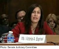 The Senate late Thursday confirmed Victoria Espinel to be the nation's first-ever intellectual property enforcement coordinator, a position that will be housed in the White House. 2